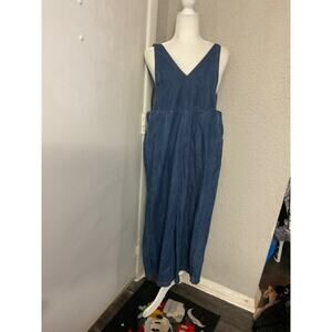 Forever 21 Denim V-Neck Adjustable Wideleg Jumpsuit/Overalls S Boho Festival